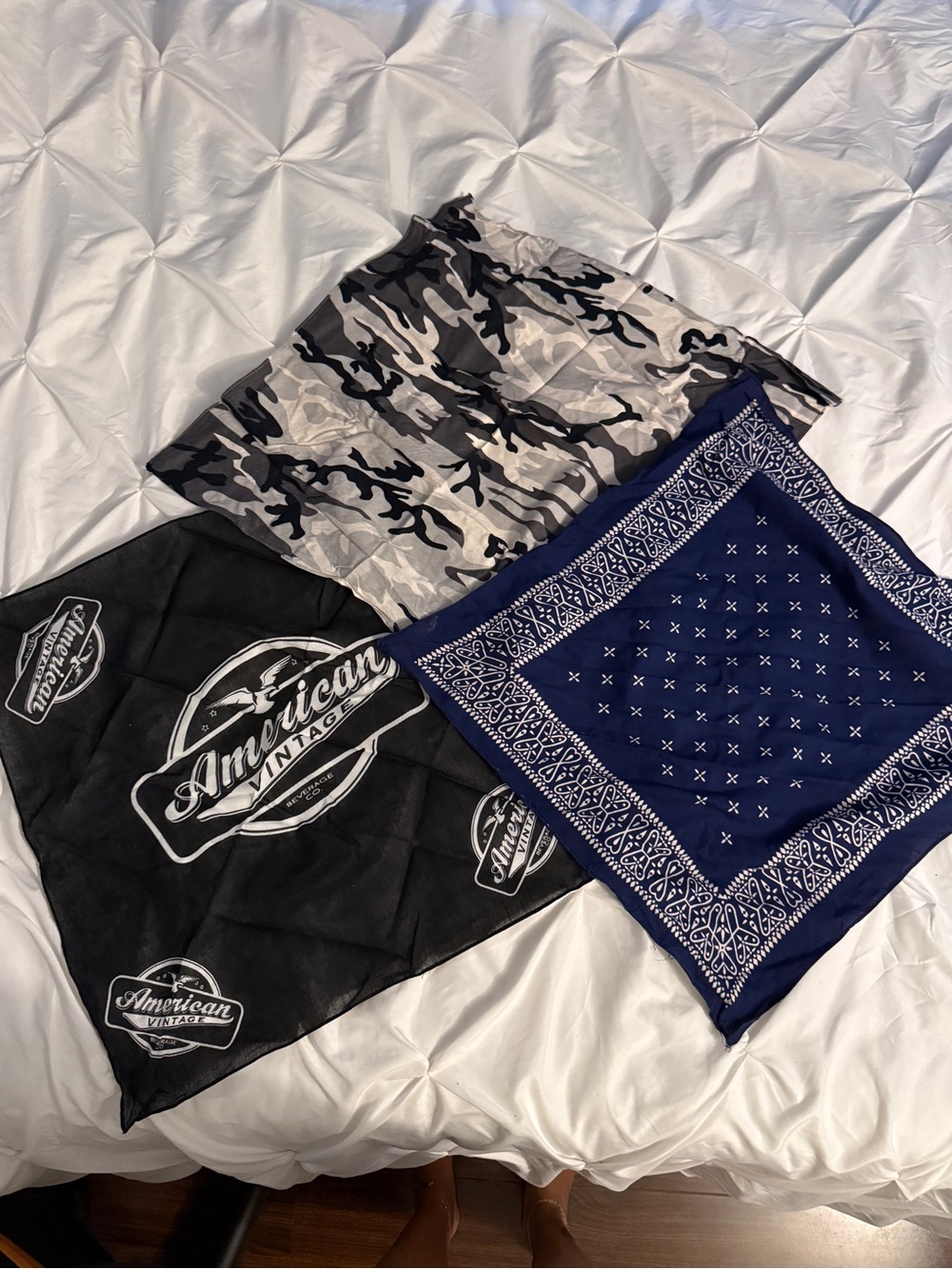 3 Piece Pack Pocket Squares Bandana Black Navy Gray Camo American Vintage